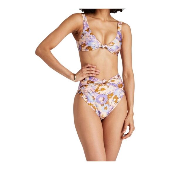 Zimmerman Bikini-Slip Knot High Waist Purple Multi Floral Bikini Bottom Size 8 - Picture 1 of 16